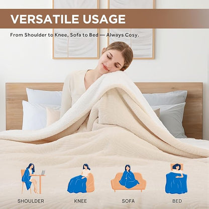 Westinghouse Twin Size Heated Blanket, Electric Blanket Twin with 10 Heating Levels and 1-12 Hours Auto-Off, Flannel to Sherpa Reversible, Flower Jacquard Heated Blanket, 62 x 84 inch, Beige