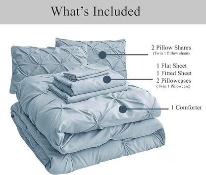 LANE LINEN Full Size Bed Comforter - 7 Piece - Refined Pintuck Finish for Hotel Style Bedding - Breathable Microfiber Bed in a Bag Comforter - Ideal Bedding for Apartments & First Homes - French Blue | Hotel sleep feel, Airy microfiber, Clean bed look,...