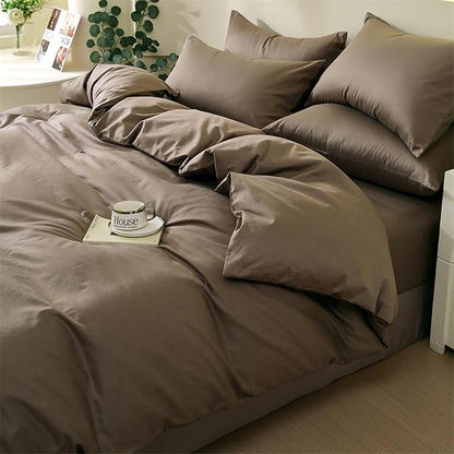 Nanko Queen Size Comforter Set Brown, All Season Soft Down Alternative Duvet Insert, Microfiber Filling Bed Sets, Modern Farmhouse Bedding Sets in a Bag for Women Men 90 x 90 inch 3 PCS Dark Coffee