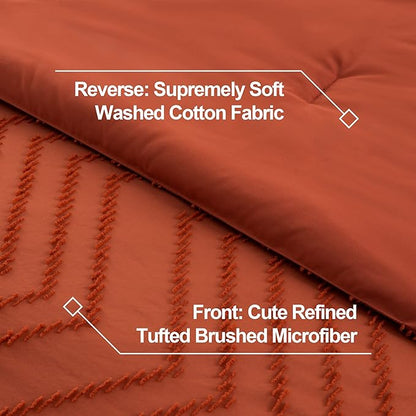 Litanika Oversized Queen Size Comforter Set with Sheets Burnt Orange - 7 Pieces Bed in a Bag Oversized Queen Boho Tufted Complete Bedding Sets with Comforter, Sheets, Pillowcases & Shams