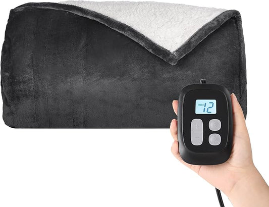 Heated Blanket Electric Blanket Queen Size 84''x90'' with 10 Heating Levels, 1-12 Hour Auto Shut Off, Machine Washable, Dual Controller Soft Warming Blanket for Couch, Bed, Office - Dark Grey