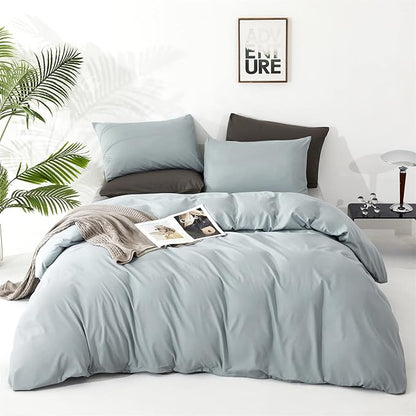 CLOTHKNOW Dusty Blue Queen Comforter Set 3Pcs Haze Blue Bedding Comforter Sets Soft Women Grils Queen Comforter with 2 x Pillow Cases