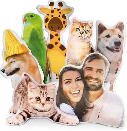 Custom Pet Pillow with Picture, Personalized Photo Dog Cat Face Shaped Pillow, Customized Stuffed Animal Pictures Pillows Memorial Loss Sympathy Gifts - 20"