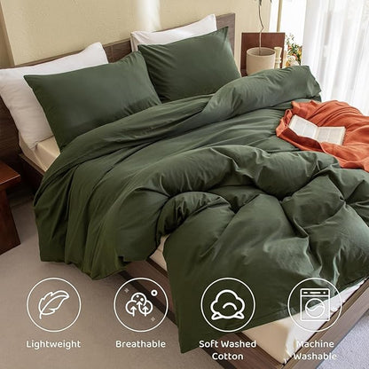 Sanracie Cotton Olive Green Comforter Set King Size,Dark Green Bedding Comforters Set Solid,3 Pieces(1 Aesthetic Comforter and 2 Pillowcases) Soft Lightweight Bed Set for All Season