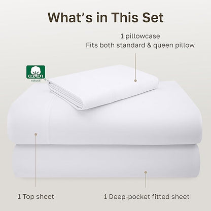 California Design Den Deep Pocket Twin Sheets Set - Luxury 600 Thread Count 100% Cotton Sateen, Twin Sheet Set with All Around Elastic for a Snug Fit, Hotel Quality Bedding - White