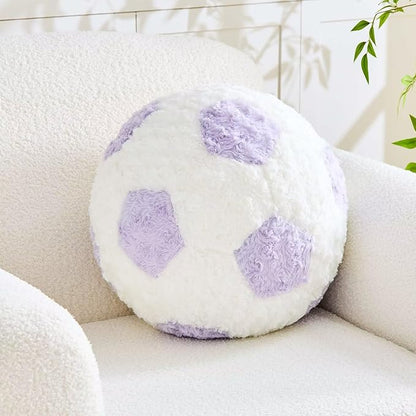Soccer Throw Pillow Purple Round Football Ball Pillow Soccer Plush Pillows Aesthetic Home Decor Soccer Ball Decorative Pillow Soft Soccer Ball for Bed Couth