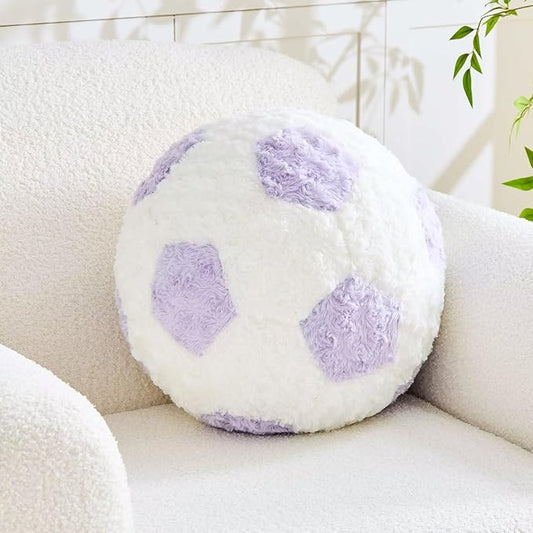 Soccer Throw Pillow Purple Round Football Ball Pillow Soccer Plush Pillows Aesthetic Home Decor Soccer Ball Decorative Pillow Soft Soccer Ball for Bed Couth