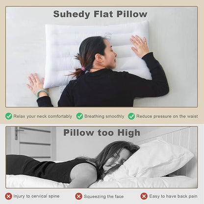 2 Pack Thin Pillow for Stomach and Back Sleeper Low Pillow Flat Bed Pillow Flat Design Pillows Ultra Slim 2.5 Inches Deeper Sleep (Pack of 2)