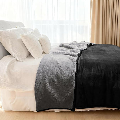 Genteele Sherpa Throw Blanket Super Soft Reversible Ultra Luxurious Plush Blanket, 60 x 70 inches, Black/Gray
