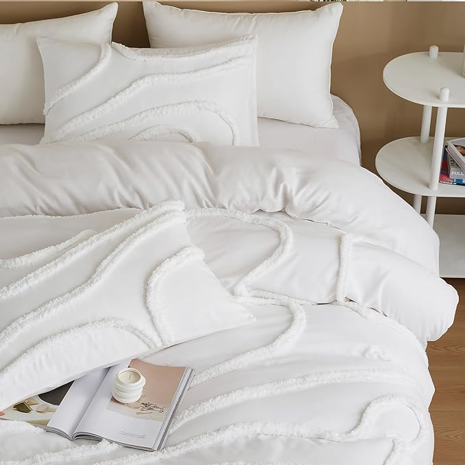 Cupocupa King Size Comforter Set;Beige Comforter Boho Tufted Lightweight Bedding Sets 3PCS Soft Jacquard with 2 Pillow Cases for All Season