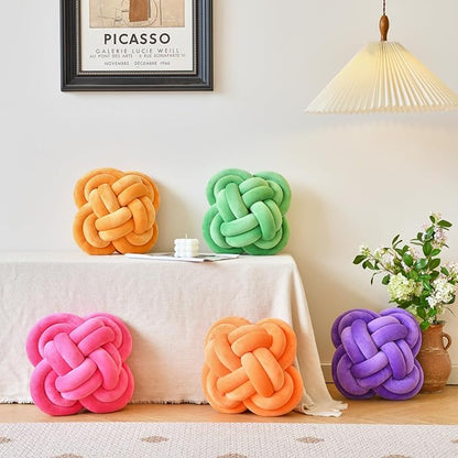 Xuyier Knot Pillow Ball, Decorative Throw Pillows with Velvet Fabric for Couch Bed, 12" Decor Knotted Square Floor Pillow Cushions for Living Room (12 Inches, Dark Yellow)