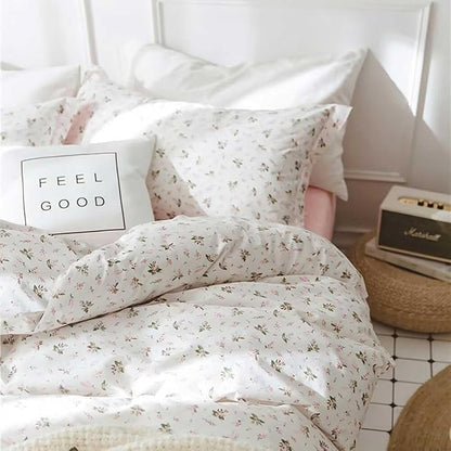 Faincy Floral Twin Size Comforter Set, Pink White Flower Leaf Pattern Printed Preppy Alternative Bedding Sets - 68 x 90 inch XL 2 PCs Soft Microfiber Duvet Modern Vintage Bed in a Bag for Women Men