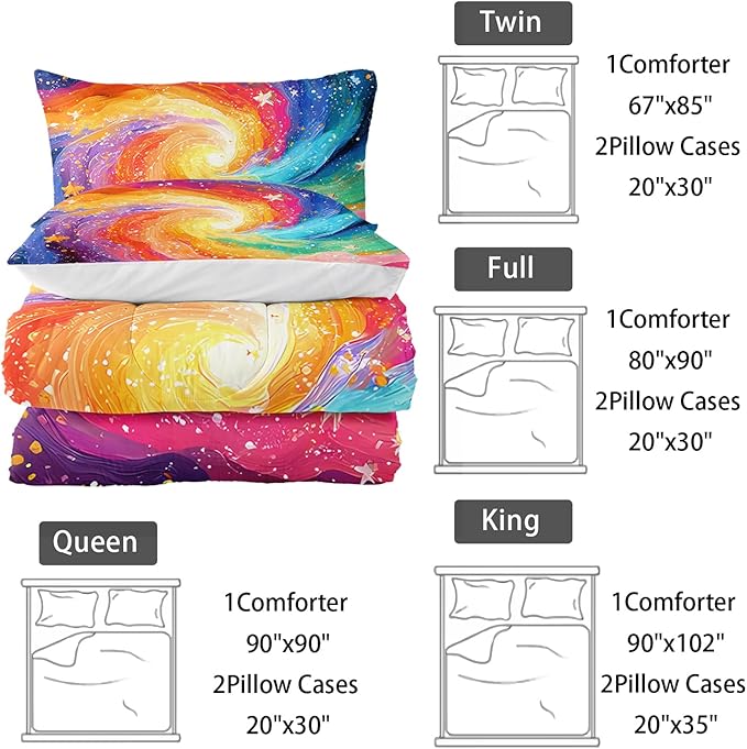 Rainbow Starry Sky Pattern Comforter Modern Abstract Comforter Set,Rainbow Starry Sky Bedding Set Queen Size,Mordern Art Decor All Season Lightweight Soft Microfiber with 2 PillowShams