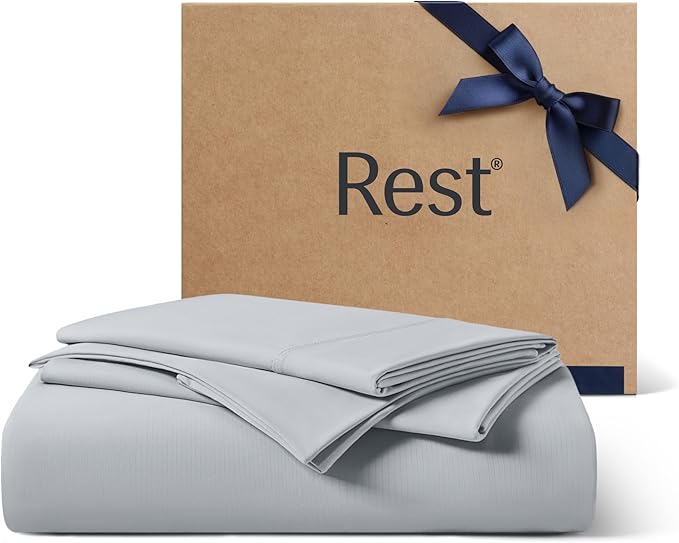 REST® Evercool®+ Starter Sheet Set, Cali King, Gray, Breathable Bed Sheet for Hot Sleeper and Night Sweats, with Pillowcases, Ionic+ Self-Cleaning Silver Yarn for Sensitive Skin, 3PCS No Flat Sheet