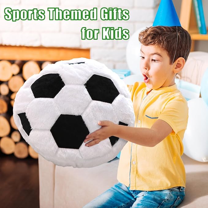2 Pcs Soccer Pillow, Soft Fluffy Round Cushion Soccer Shaped Throw Pillows, Sports Theme Plush Pillow, Ideal Couch, Bedroom & Soccer Room Decor Valentines Day Gifts (15.8 Inch)