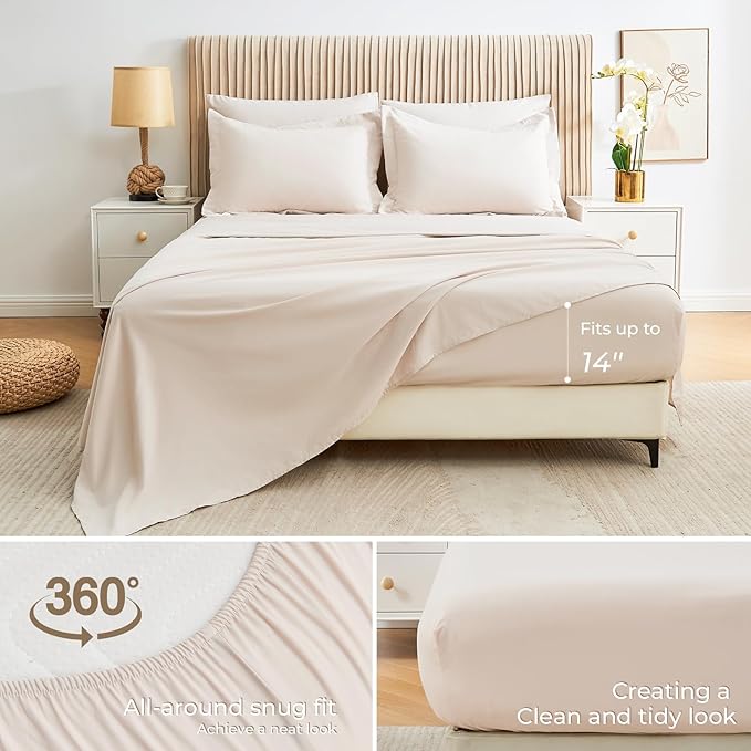 Sasttie Oversized King Comforter Set, 7 Pieces Extra Large Bed in a Bag, Complete Bedding Set Includes 120''x98'' Comforter, Flat Sheet, Fitted Sheet, Pillowcases and Pillow Shams, Beige