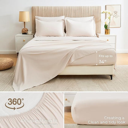 Sasttie Oversized King Comforter Set, 7 Pieces Extra Large Bed in a Bag, Complete Bedding Set Includes 120''x98'' Comforter, Flat Sheet, Fitted Sheet, Pillowcases and Pillow Shams, Beige