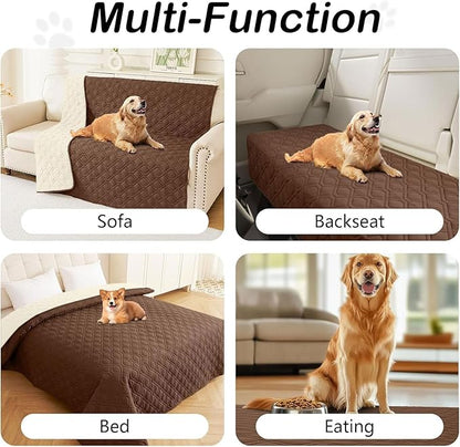 hyha Waterproof Dog Bed Blanket, Soft Pet Blankets, Waterproof Couch Cover for Dogs, Reversible Sofa Covers Washable for Furniture (52x82 Inch, Brown/Beige)