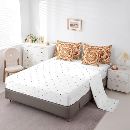 Oriental Floral Queen Size Comforter Set Vintage Flower Bedding Comforter Sets for Teens Adults, Art Deco Medallion Bed in a Bag 7pcs Retro Aesthetic Bedding Set, Boho Paisley Bed Set Lightweight