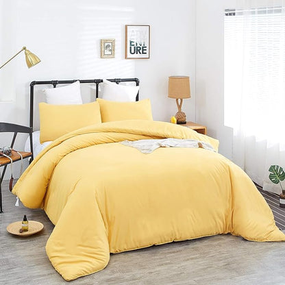 CLOTHKNOW Yellow Twin/Twin XL Comforter Set 3Pcs Light Yellow Bedding Comforter Sets Soft Cozy Bed Comforter Women Men Bedding Sets