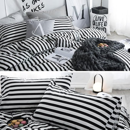 CLOTHKNOW Striped Queen Comforter Set Black and White Bedding Comforter Sets All Season Farmhouse Comforter Queen with 2 x Pillow Cases