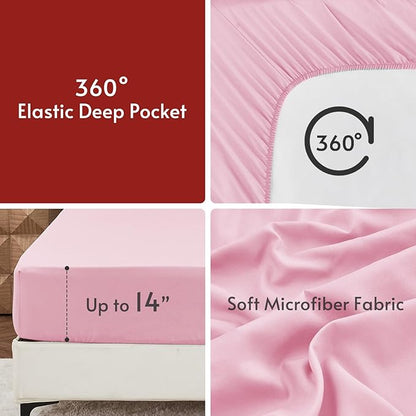 MUXHOMO 7 Pieces Oversized Queen Comforter Set, Reversible Bed in a Bag Oversized Queen Size, All Season Bedding Set with Comforter, Flat Sheet, Fitted Sheet, Pillowcases & Shams, Hot Pink & Baby Pink