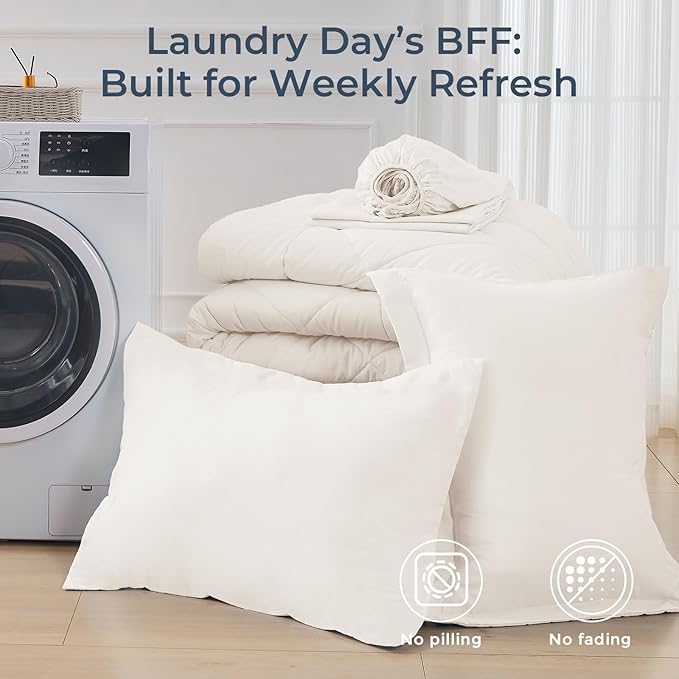 HEVUMYI Ivory Twin-XL Comforter Set - 5-Piece All Season Bed in a Bag Twin-XL, Ultra Soft Bedding Set with Comforter, Flat Sheet, Fitted Sheet, Pillowcases, Pillow Shams