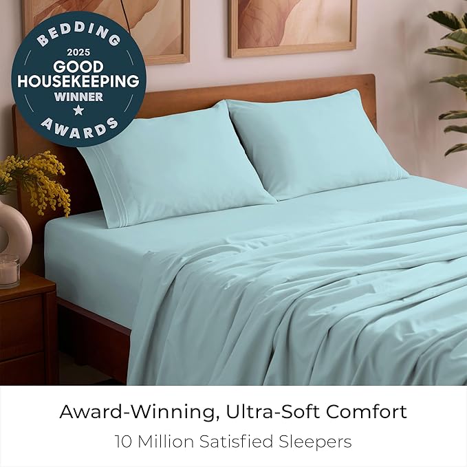 Mellanni Full Sheets Set - 4 PC Iconic Collection Bedding - Hotel Luxury, Extra Soft, Cooling Bed Sheets - Wrinkle, Fade, Stain Resistant (Full, Aqua)
