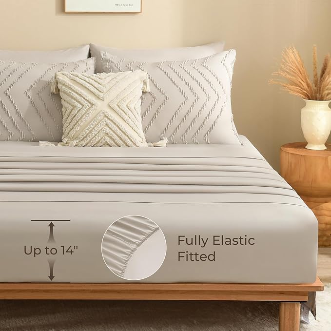 Litanika Twin XL Comforter Set Oatmeal - Boho Tufted Shabby Chic Bed in a Bag for College Dorm, 5 Pieces Fluffy Soft Farmhouse Bed Set for All Seasons