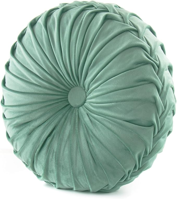 S_SSOY Round Throw Pillow for Couch Decorative 13"X13" Pumpkin Round Velvet Cushion for Sofa Bed Chair Floor Car Decorative (Light Green)