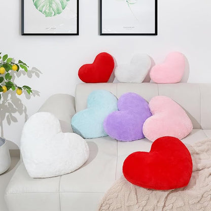 Pink Heart Pillow,Soft Heart Shaped Pillow with Faux Rabbit Fur for Bed Sofa Couch Home Decor,Cute Heart Shaped Throw Pillows for Girls Women Valentine (mini - 12.9" x 9.8")