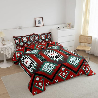 Feelyou Red Western Comforter Set Southwest Native Tribal Bedding Set Twin Size for Kids Boys Girls Teens Room Decor Geometric Boho West Comforter Soft Microfiber