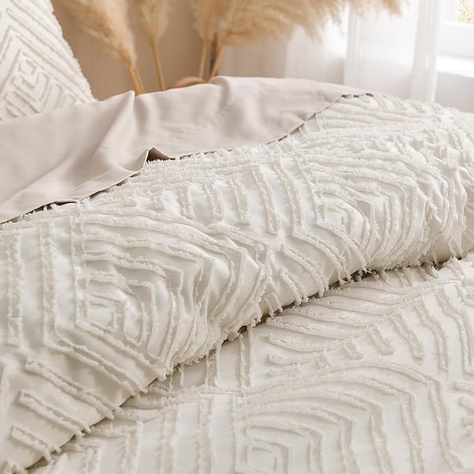 Andency Oversized King Comforter 120''x98'', 3 Pieces Beige Soft Boho Bedding Set & Collections, All Season Farmhouse Tufted Fluffy Bed Set (1 Comforter, 2 Pillowcases)