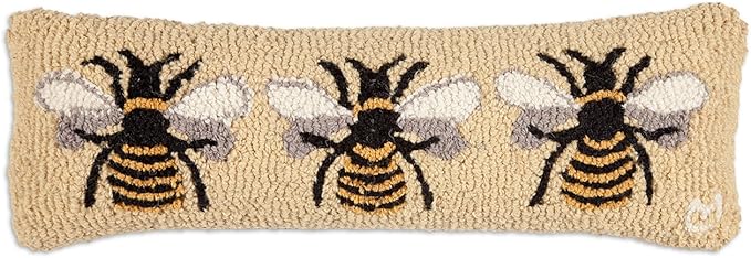 Chandler 4 Corners Artist-Designed Bumblebee Hand-Hooked Wool Decorative Throw Pillow (8 in x 24 in) Farm & Garden Pillow for Couches & Beds - Low Maintenance Nature Queen Bee, Honey Bee Home Décor