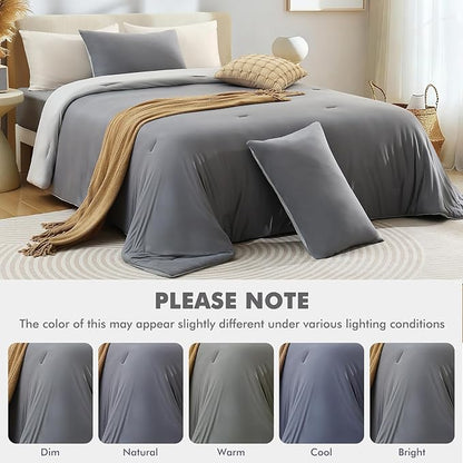 Elegear Twin Comforter Set Gray, PCM Tech Ultra-Soft Bedding Set, 2Pcs Upgraded Micro Fleece Lightweight Breathable Comforter Set All Season, 1 Reversible Comforter 68x88, 1 Zipper Pillowcase 20x26