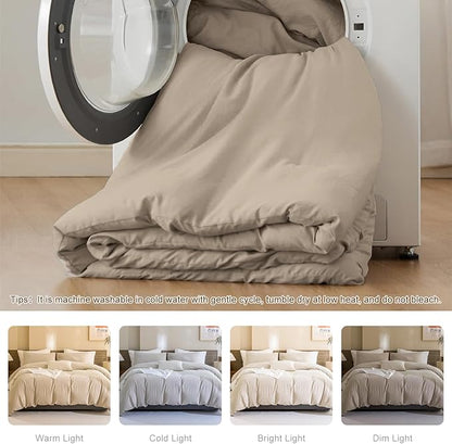 CozyTide California King Comforter Set (106×96 Inch),Cotton Linen Feel Textured Comforter Set,Lightweight Fluffy Cal King Bedding Comforter Set 3 Pieces