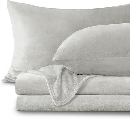BEDELITE Flannel Sheets Queen Size Light Grey - Super Soft Fleece Sheets Set Fluffy Extra Plush, 4 Piece(Include Fitted Sheet, Flat Sheet, 2 Pillowcases)