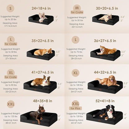 EHEYCIGA Orthopedic Dog Bed for Small Dogs, Waterproof Memory Foam Small Dog Beds with Sides, Non-Slip Bottom and Egg-Crate Foam Medium Pet Couch Bed with Washable Removable Cover, Black