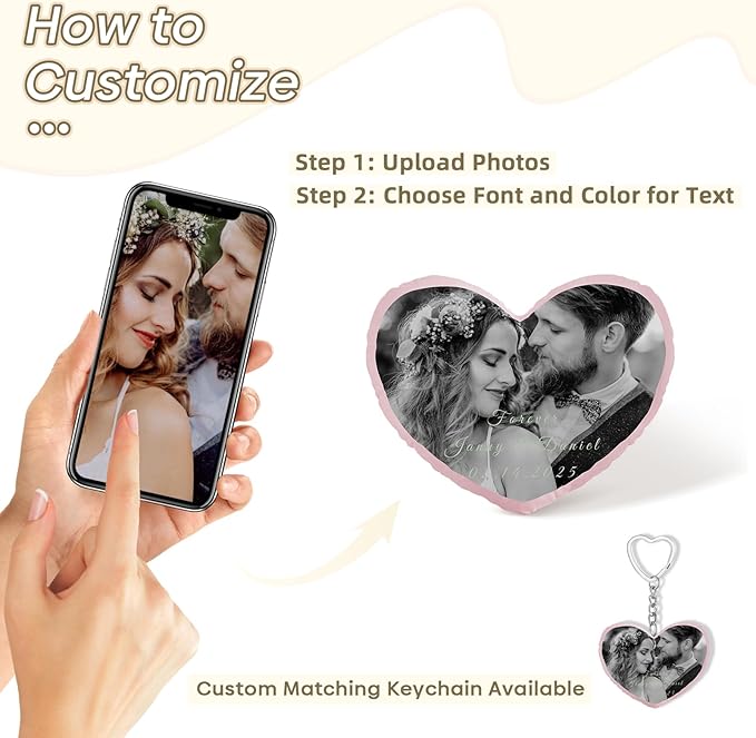 Custom Photo Pillow for Couple on Valentine's Day, Customized Gifts for Girlfriend, Personalized Romantic for Him Her, Picture Presents for Birthday (Pillow Insert Included)