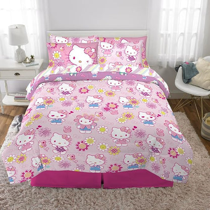 Hello Kitty Kids Bedding Super Soft Comforter and Sheet Set with Sham, 7 Piece Queen Size, (Officially Licensed Product) by Franco