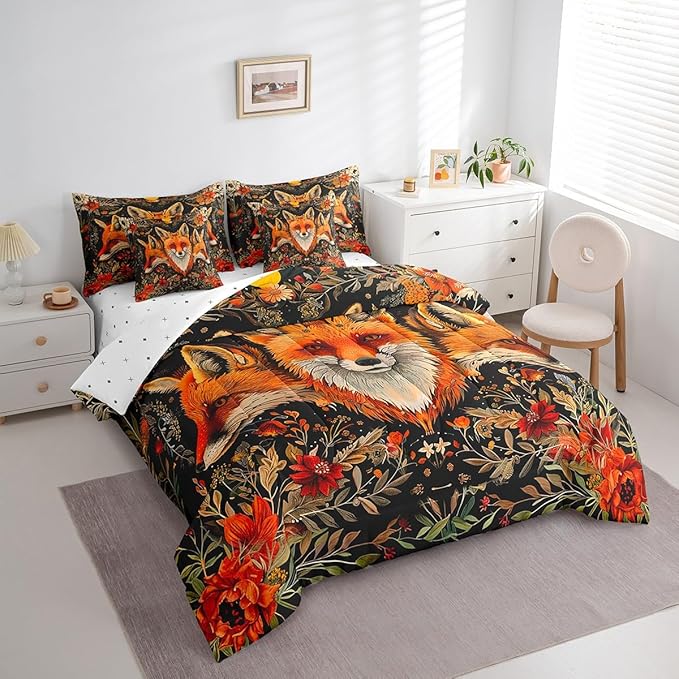 Feelyou Sun Moon Bed in a Bag with Comforter, Full Size 7Pcs Boho Exotic Fox Bedding Set with Comforter, Astrology Space Comforter Women Men Teens Ultra Soft Decor Bohemian Wild Animals Room Decor