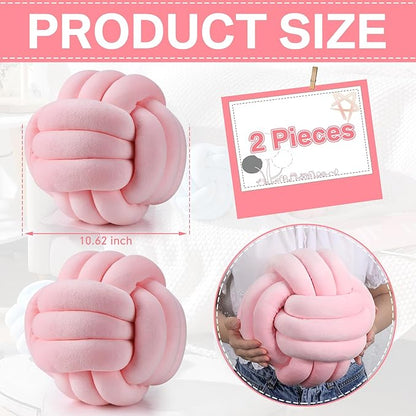 Namalu 2 Pcs Soft Knot Pillow Ball, Decorative Round Throw Knotted Pillows Cushion, Handmade Stuffed Ball Pillows for Winter Bedroom Sofa Couch Home Decor(10.6 Inches,Light Pink)