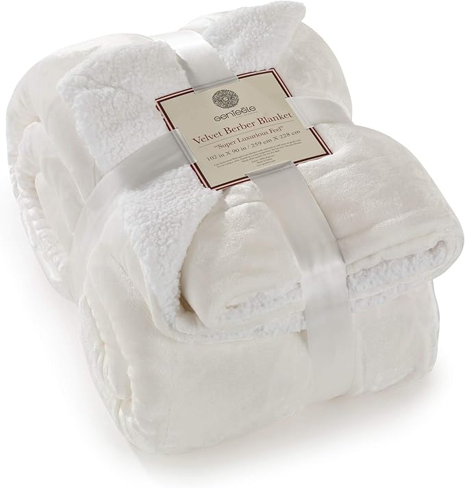 Genteele Sherpa Throw Blanket Super Soft Reversible Ultra Luxurious Plush Blanket, 102 x 90 inches, Ivory/White