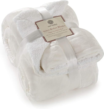 Genteele Sherpa Throw Blanket Super Soft Reversible Ultra Luxurious Plush Blanket, 102 x 90 inches, Ivory/White