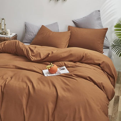 KAREVER Pumpkin Color Comforter Sets Solid Rust Color Bedding Set Twin 3 PCs Cinnamon Comforter Sets for Women Girls Breathable Soft Pumpkin Bedroom Collection Solid Pumpkin Color Adults Bedding