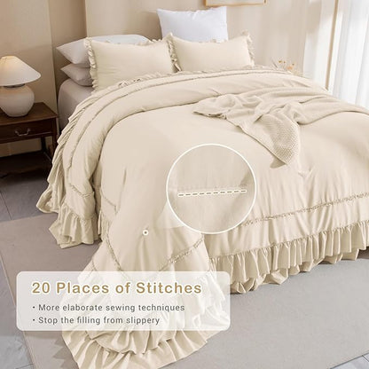 CozyTide Ruffle Oversized King Comforter 120x120,Farmhouse Shabby Boho Chic Bedding Cotton French Country Rustic Ruffled California King Comforter Set 3PCS