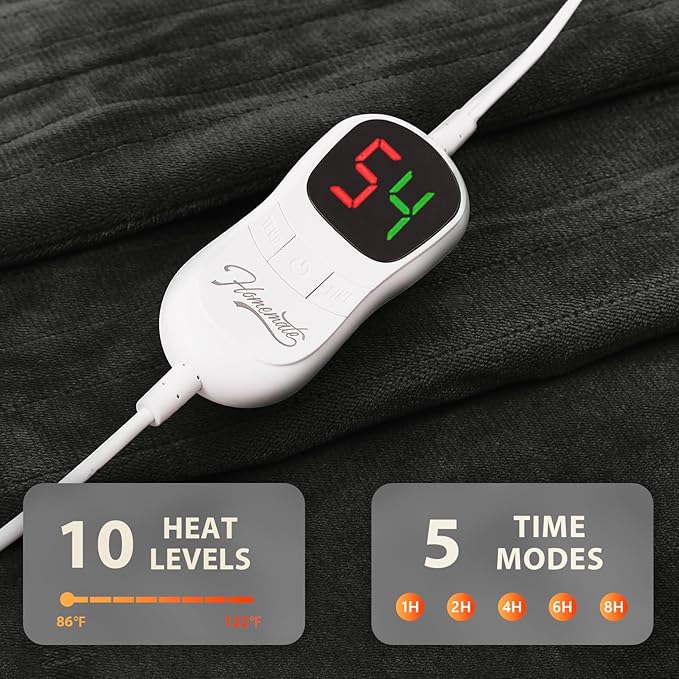 Homemate Electric Heated Blanket Twin Size - 62"x84" Heating Blanket Twin Size 1/2/4/6/8 Hours Auto-Off 10 Heat Level Over-Heat Protection Flannel Sherpa ETL Certification