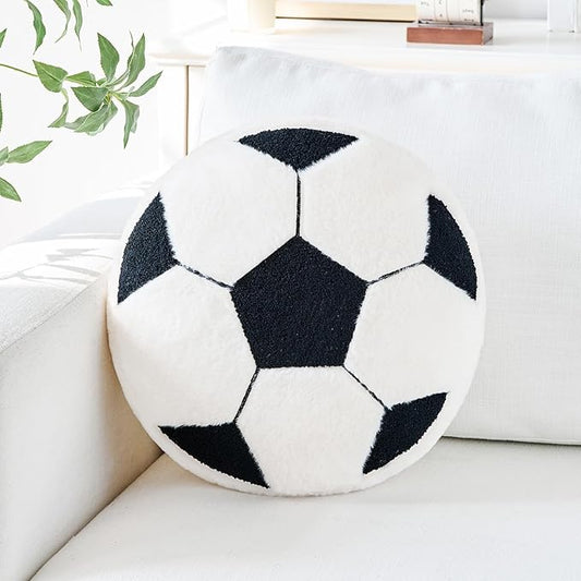 Soccer Pillow,15" Soccer Plush Pillow Decorative Throw Pillow Floor Cushion Seating Cushion,Round Soccer Ball Throw Pillow for Sofa Couch Living Room (Black)