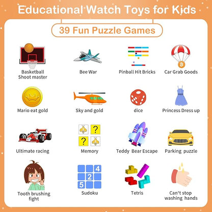 Smart Watch for Kids, Kids Smart Watch with 39 Puzzle Games Camera Video Recorder Music Alarm Calculator Calendar Flashlight Pedometer Birthday Gift Educational Toys for 3-12 Year Old Boys Girls