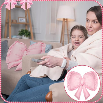 Pink Bow Pillow Large Decorative Soft Pillow 18 x 16 Inch Coquette Bow Room Decor Soft Bowknot Decorations for Galentine's Day Valentines Cushion Bed Sofa Couch Home Decorations